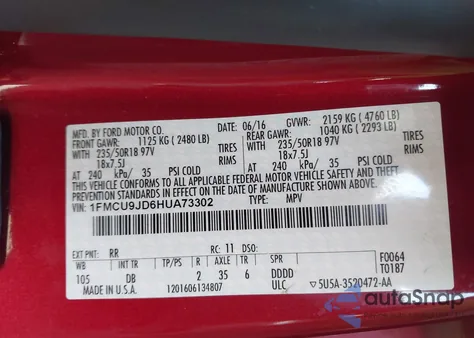 2017 Ford Escape Titanium from USA, damaged, VIN 1FMCU9JD6HUA73302